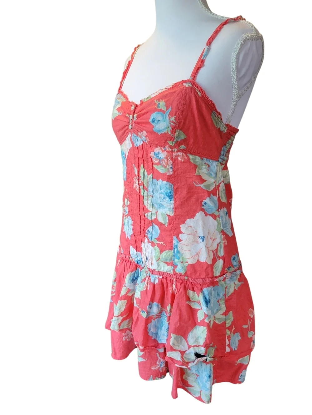 Abercrombie & Fitch Red Pink Blue Flowers Sweetheart Neckline Drop Waist Dress - Picture 3 of 7